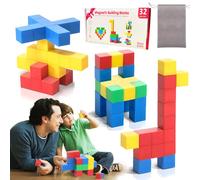 Editbar 32 Bloc de Construction Magnétique, Construction Magnétiques Enfants, Blocs de Constructions Magnétiques à Empiler, Briques Magnétiques, DIY Jeux de Construction Colorées pour Les Enfants 3+