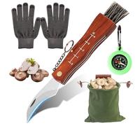 Editbar Couteau à champignons avec brosse et règle, manche en bois, couteau de poche avec toile, couteau à champignons portable, cadeau pour cueilleur de champignons