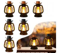 Editbar Lot de 6 lanternes en forme de chapeau de cowboy - Bougies chauffe-plat LED et bougies LED pour décoration festive - Lanterne noire et bronze, chapeaux de cowboy marron et noir, mini lanterne,