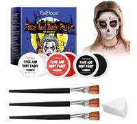 Editbar Lot de 7 kits de maquillage d'Halloween - Clown coloré rouge, noir, blanc (20 g chacun) + 3 pinceaux + 1 éponge - Effet spécial - Maquillage pour Halloween, carnaval, théâtre, zombie, vampire