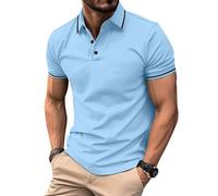 EDITCOZY Polo Homme Manches Courtes Golf Pull Casual Coton Jersey Top Classique Bleu M