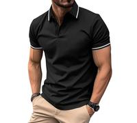 EDITCOZY Polo Homme Manches Courtes Golf Pull Casual Coton Jersey Top Classique Noir M