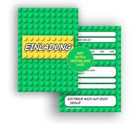 Edition Colibri 10 cartes d'invitation anniversaire enfant blocs de construction, vert, A6, invitation fête L.E.G.O., invitation pour anniversaire garçon et fille