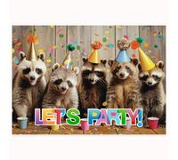 Edition Colibri 11151DE Lot de 10 invitations colorées pour anniversaire d'enfant, ratons laveurs amusants avec chapeau de fête, pour anniversaire garçons et filles