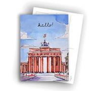 Edition Colibri Berlin Lot de 10 cartes postales aquarelle - « Hallo! » de la Porte de Brandebourg - Lot de 10 cartes plates (A6) - Verso pour écrire