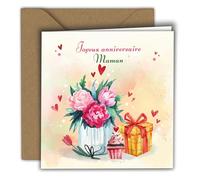 Edition Colibri Carte d’anniversaire Cadeau, fleurs, cupcake (1) - Joyeux anniversaire Maman | Carte pliée (15x15 cm) - avec enveloppe kraft - Intérieur vierge