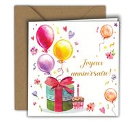 Edition Colibri Carte d’anniversaire Cadeau, fleurs, cupcake (2) - Joyeux anniversaire! | Carte pliée (15x15 cm) - avec enveloppe kraft - Intérieur vierge