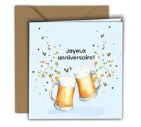 Edition Colibri Carte d’anniversaire Chopes de bière toast aquarelle - Joyeux anniversaire! | Carte pliée (15x15 cm) - avec enveloppe kraft - Intérieur vierge