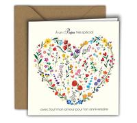 Edition Colibri Carte d’anniversaire Cœur de fleurs colorées - À un Papa très spécial | Carte pliée (15x15 cm) - avec enveloppe kraft - Intérieur vierge