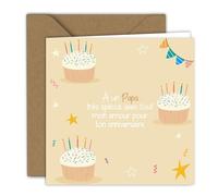 Edition Colibri Carte d'anniversaire - Design joyeux avec des gâteaux décorés de bougies colorées et des étoiles dorées, pour Papa | Carte pliée (15x15 cm) - avec enveloppe kraft - Intérieur vierge