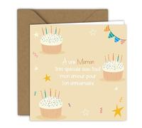 Edition Colibri Carte d'anniversaire - Design joyeux avec gâteaux colorés et étoiles, pour Maman | Carte pliée (15x15 cm) - avec enveloppe kraft - Intérieur vierge