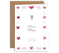 Edition Colibri Carte de Mariage Romantique - Couple Mignon avec des Cœurs | Grande carte pliée (A4) - Enveloppe kraft incluse - Intérieur vierge