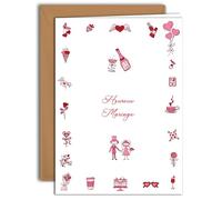 Edition Colibri Carte de Mariage Romantique - Illustrations Rouges et Roses | Grande carte pliée (A4) - Enveloppe kraft incluse - Intérieur vierge