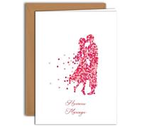 Edition Colibri Carte de Mariage Romantique - Silhouette de Couple avec Cœurs (1) | Grande carte pliée (A4) - Enveloppe kraft incluse - Intérieur vierge