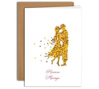 Edition Colibri Carte de Mariage Romantique - Silhouette de Couple avec Cœurs (4) | Grande carte pliée (A4) - Enveloppe kraft incluse - Intérieur vierge