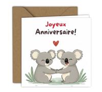 Edition Colibri Carte de vœux - Motif koala avec cœur | Carte pliée (15x15 cm) - avec enveloppe kraft - Intérieur vierge