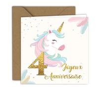 Edition Colibri Carte de vœux - Motif licorne pastel | Carte pliée (15x15 cm) - avec enveloppe kraft - Intérieur vierge (3)