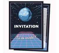 Edition Colibri Carte d'invitation d'anniversaire - Motif disco graphique bleu | Lot de 10 cartes plates (A6) - Verso à écrire