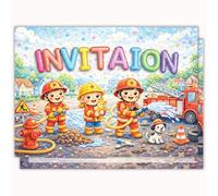 Edition Colibri Carte d'invitation d'anniversaire - Motif pompier coloré | Lot de 10 cartes plates (A6) - Verso à écrire
