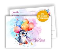 Edition Colibri - Cartes d’invitation anniversaire enfant pingouin - Lot de 10 invitations à remplir - A6 - Fête garçon et fille - Design mignon avec ballons