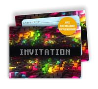 Edition Colibri - Cartes d’invitation anniversaire enfant thème pixels - Lot de 10 cartes à remplir - A6 - Style jeu vidéo pour filles et garçons