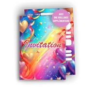 Edition Colibri Cartes d’invitation arc-en-ciel - 10 cartes A6 à remplir | Invitations féeriques pour anniversaire fille, fête cœur, étoiles, magique