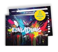 Edition Colibri Cartes d'invitation Color Splash - 10 cartes A6 à remplir | Invitations sympas pour adolescents, anniversaires, fêtes artistiques, style urbain, colorées