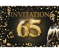 Edition Colibri Cartes d'invitation pour le 65e anniversaire, lot de 10, format A6, ensemble de cartes, à remplir, invitation, jubilé, fête, noir, or