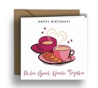 Edition Colibri Happy Birthday! Miles Apart, Hearts Together - Tasse à café avec cœur | Carte pliée carrée (15 x 15 cm) - Enveloppe kraft incluse - Intérieur vierge