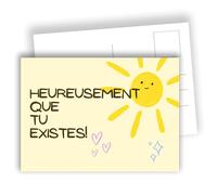 Edition Colibri Heureusement que tu existes ! - carte ensoleillée lumineuse avec message de gratitude sincère | Lot de 10 cartes plates (A6) - Verso à écrire