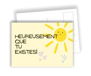 Edition Colibri Heureusement que tu existes ! - carte ensoleillée lumineuse avec message de gratitude sincère | Lot de 10 cartes plates (A6) - Verso à écrire