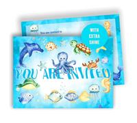 Edition Colibri Invitations de fête sous-marine - 10 cartes à remplir pour enfants | Invitations d'anniversaire océan avec pieuvre, tortue, dauphin et animaux marins