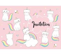 Edition Colibri Lot de 10 Cartes d‘invitation PETIT KITTYCORN (Chaton et Licorne) en Français pour un anniversaire d‘enfant ou pour une fête (11139 FR)