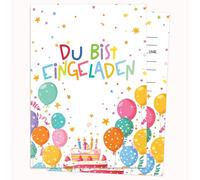 Edition Colibri Lot de 10 cartes d'invitation d'anniversaire - Motif ballon coloré au centre - Lot de 10 cartes plates (A6) - Verso pour écrire (2)