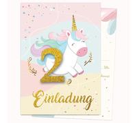 Edition Colibri Lot de 10 cartes d'invitation d'anniversaire - Motif licorne colorée avec paillettes - Format A6 - Verso pour écrire