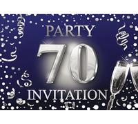 Edition Colibri Lot de 10 cartes d'invitation élégantes pour 70e anniversaire - Bleu foncé et argenté, 12,7 x 17,8 cm