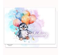 Edition Colibri Lot de 10 cartes d'invitation pour anniversaire d'enfant, motif pingouin, format A6, pour 2e, 3e, 4e anniversaire, invitation à un anniversaire garçon et fille