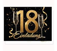 Edition Colibri Lot de 10 cartes d'invitation pour anniversaire - Invitation dorée pour 18 ans - Format A6 - Verso pour écrire