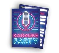 Edition Colibri Lot de 10 cartes d'invitation pour fête de karaoké - Design microphone fluo - Invitation cool pour toute fête - Lot de 10 cartes plates (A6) - Verso pour écrire