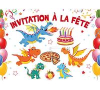 Edition Colibri Lot de 10 cartes d'invitation rigolotes dinosaures/dragons pour anniversaires d'enfants pour manger une pizza (10863 FR)