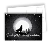 Edition Colibri Lot de 10 cartes postales au clair de lune - Loup noir et blanc - Soyez vous-même - Carte de motivation - Lot de 10 cartes plates (A6) - Verso pour écrire