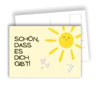 Edition Colibri Lot de 10 cartes postales ludiques avec rayons de soleil - « Schön, dass es dich gibt » - Format A6 - Verso pour écrire