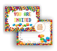 Edition Colibri Lot de 10 invitations d'anniversaire pour enfants - Cartes d'invitation pour garçons et filles - Inspirées des briques de construction
