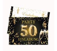 Edition Colibri Lot de 30 cartes d'invitation pour 50e anniversaire - Noir et doré - Format A6 - Verso pour écrire soi-même