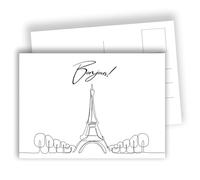 Edition Colibri Paris Postcards - Minimalist Art with Eiffel Tower - Bonjour | Pack of 10 Flat Cards (A6) - Back to Write On
