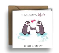 Edition Colibri To My Beautiful Wife on her Birthday - Penguins in Love | Carte pliée carrée (15 x 15 cm) - Enveloppe kraft incluse - Intérieur vierge