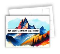 Edition Colibri Ton courage inspire les autres ! - carte montagne avec ambiance aventureuse et message de résilience | Lot de 10 cartes plates (A6) - Verso à écrire