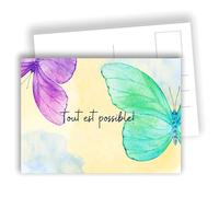 Edition Colibri Tout est possible ! - carte aquarelle avec papillon et message d’espoir rêveur | Lot de 10 cartes plates (A6) - Verso à écrire