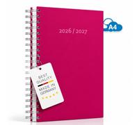 edition cumulus Agenda 2026/2027, format A4, épais, août 2026 à août 2027, à spirale, noir, fabriqué en Allemagne, beaucoup d'espace par jour, framboise