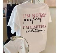 Édition limitée T-shirt imprimé pour femmes | Je ne suis pas parfaite, Top décontracté à col rond et manches courtes, à la mode pour le printemps/été blanc L,M,S,XL,XXLNoëlTissu tricoté